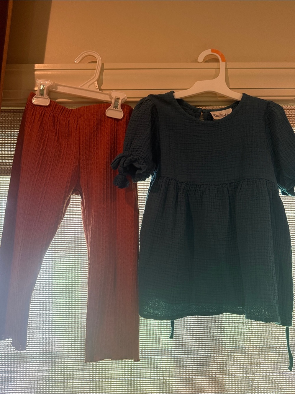 Girls 5T Rare Editions Rust Orange Leggings with Teal Blue Tunic Set